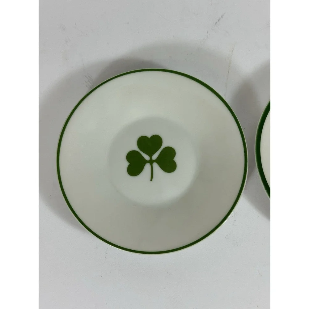 Irish Saucers Vtg C&S 10A31 Bone China Green Rim White Clover 4.5